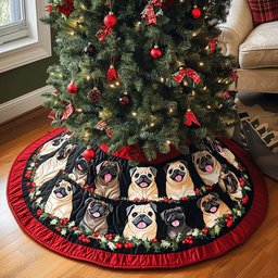 Jolly Pug Christmas Quilted Christmas Tree Skirt