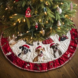 Winter Pitbull Companions Quilted Christmas Tree Skirt