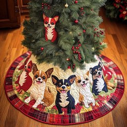 Santa Little Chihuahua Chritstmas Quilted Tree Skirt