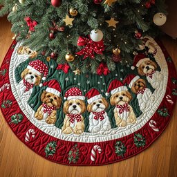 Shih Tzu Holiday Joy Christmas Quilted Tree Skirt