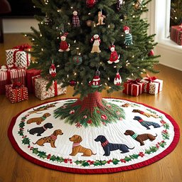 Wiener Wonder Christmas Quilted Tree Skirt