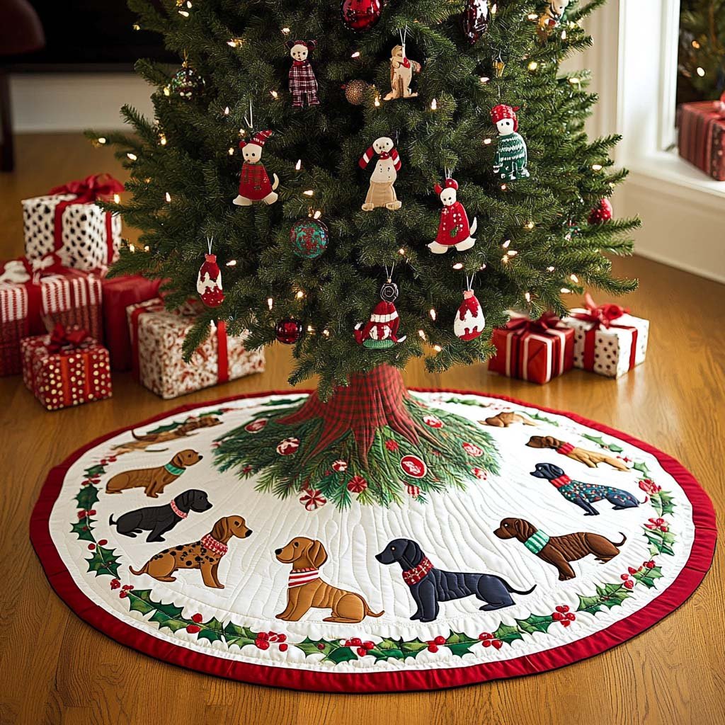 Wiener Wonder Christmas Quilted Tree Skirt