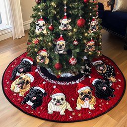 Frosty Bulldog Quilted Christmas Tree Skirt