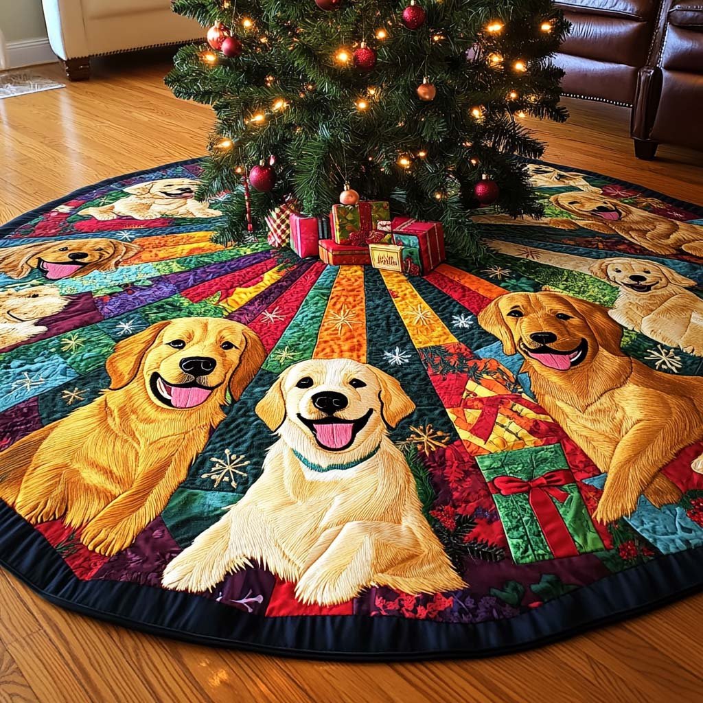 Golden Retriever Magic Christmas Quilted Tree Skirt