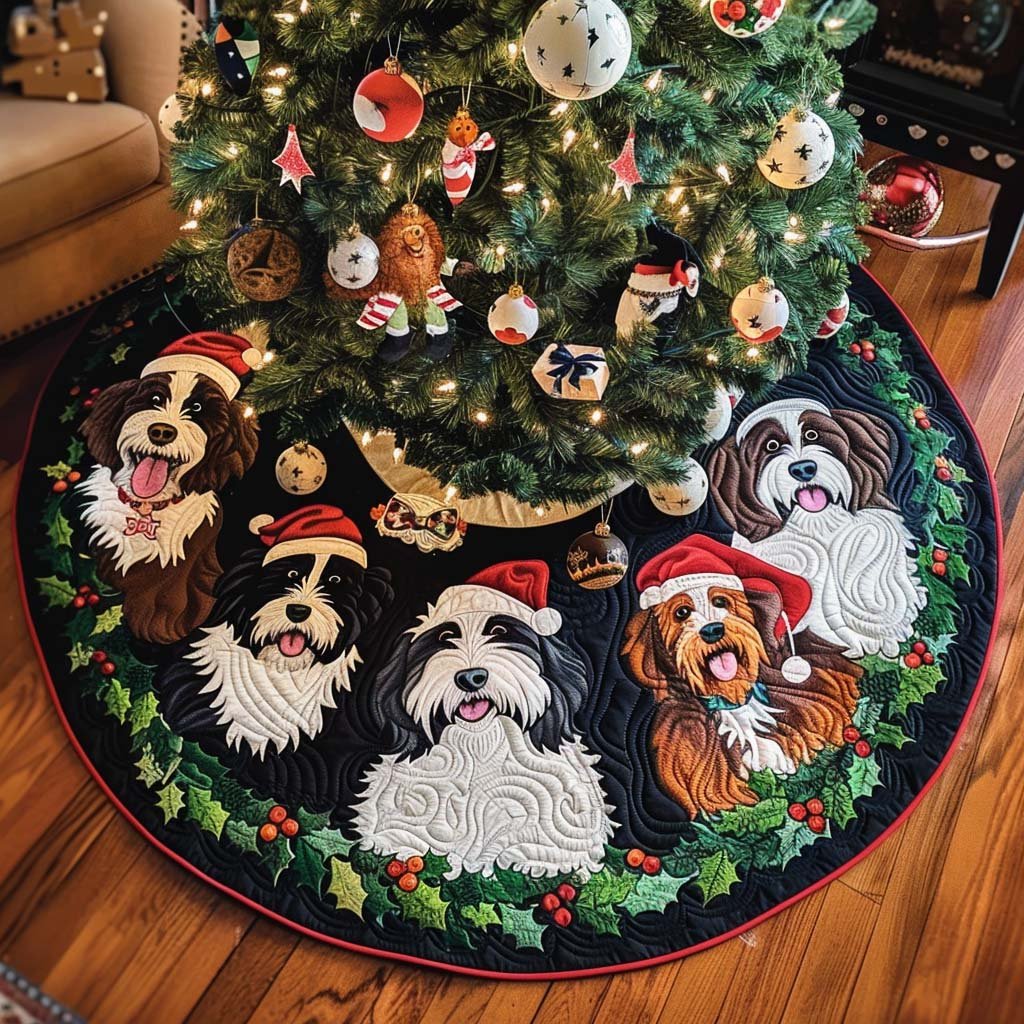 Festive Bernedoodle Magic Christmas Quilted Tree Skirt