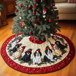 Jolly Border Collies Quilted Christmas Tree Skirt