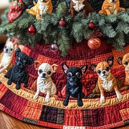 Festive Chihuahua Cheer Chritstmas Quilted Tree Skirt