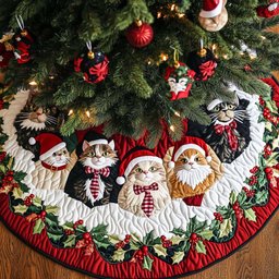Merry Meows Christmas Quilted Tree Skirt