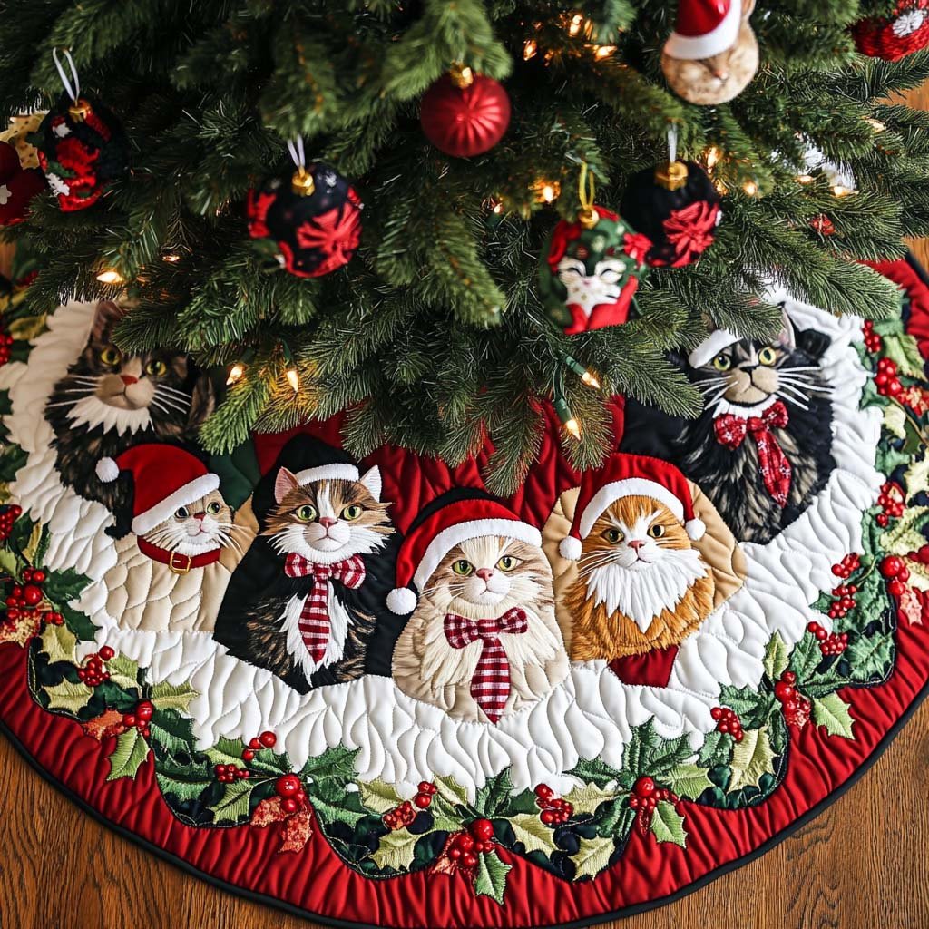 Merry Meows Christmas Quilted Tree Skirt