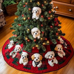 Merry Bichon Delight Christmas Quilted Tree Skirt