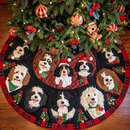 Bernedoodle Sleigh Ride Christmas Quilted Tree Skirt