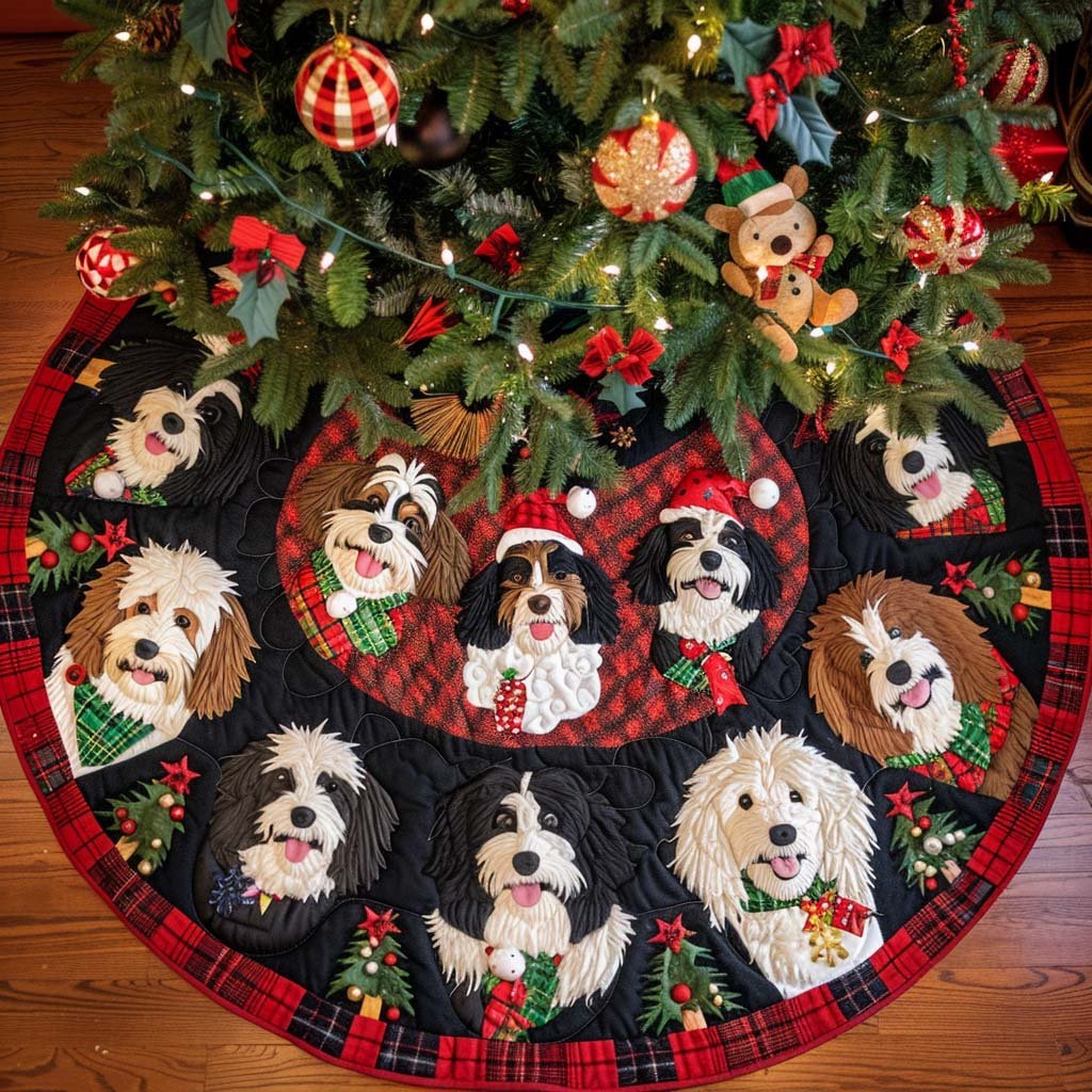 Bernedoodle Sleigh Ride Christmas Quilted Tree Skirt
