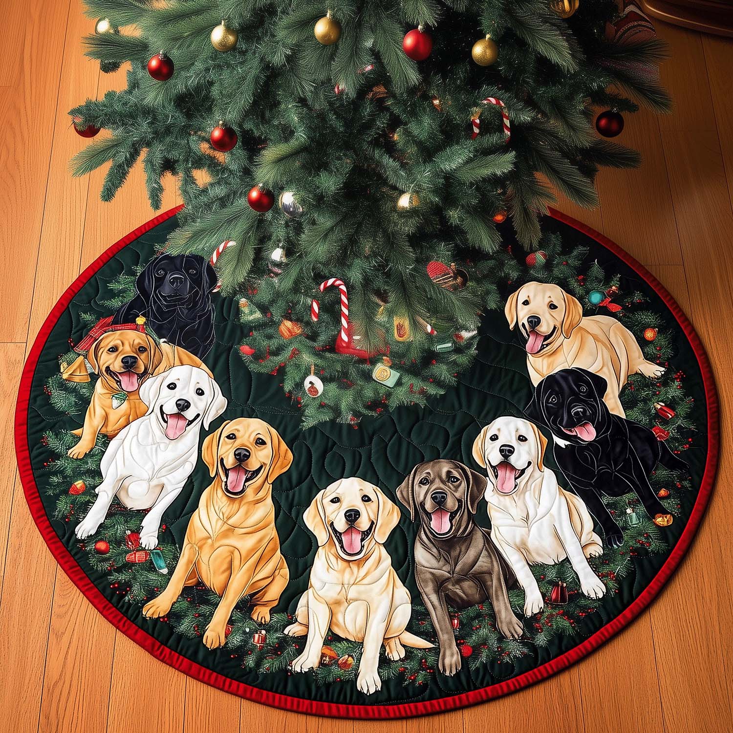 Christmas Labrador Quilted Christmas Tree Skirt