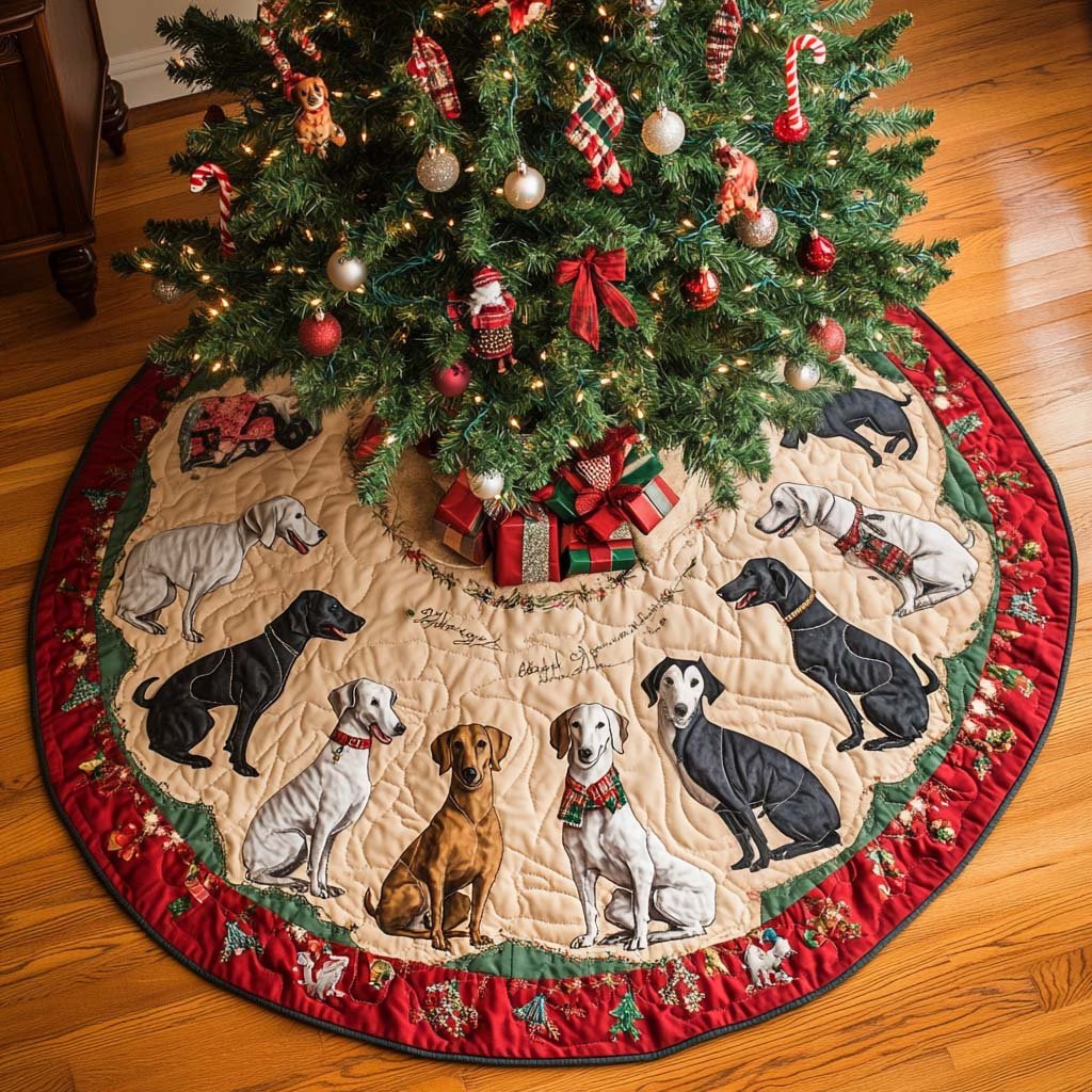 Greyhound Joy Christmas Quilted Tree Skirt
