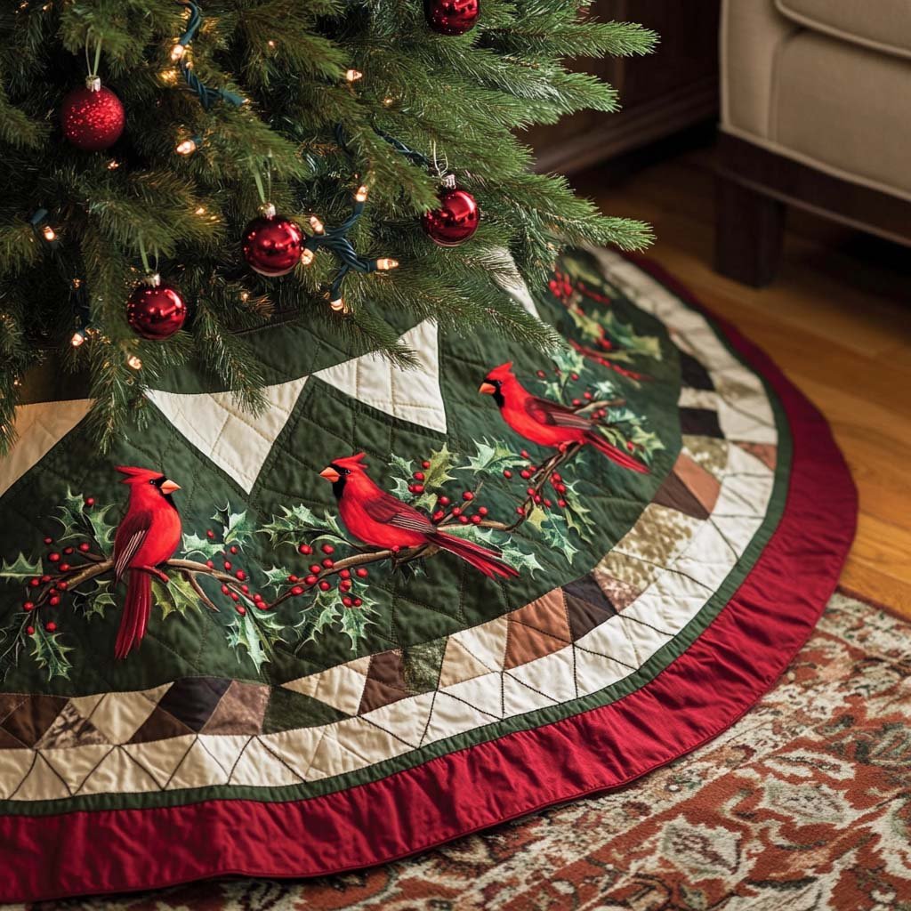 Redbird Bliss Quilted Tree Skirt