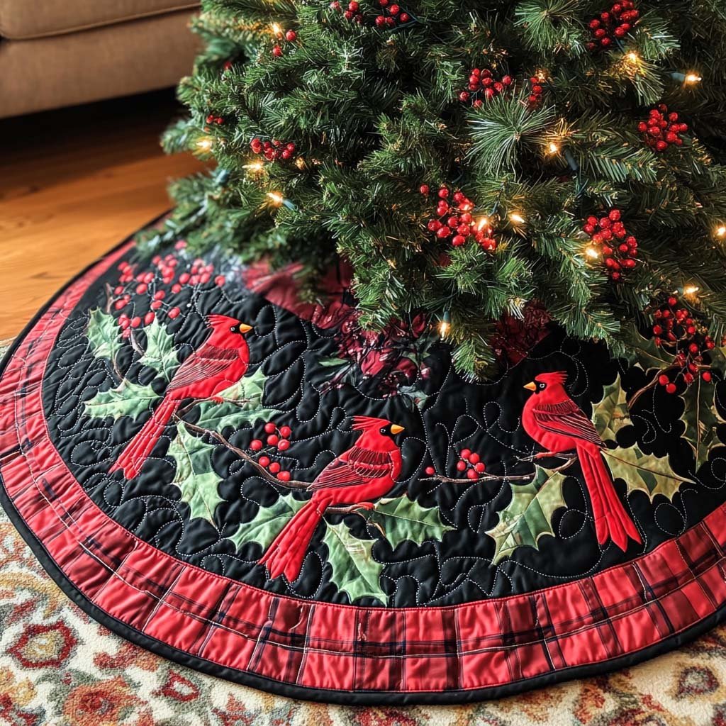 Cardinal Branches Quilted Tree Skirt