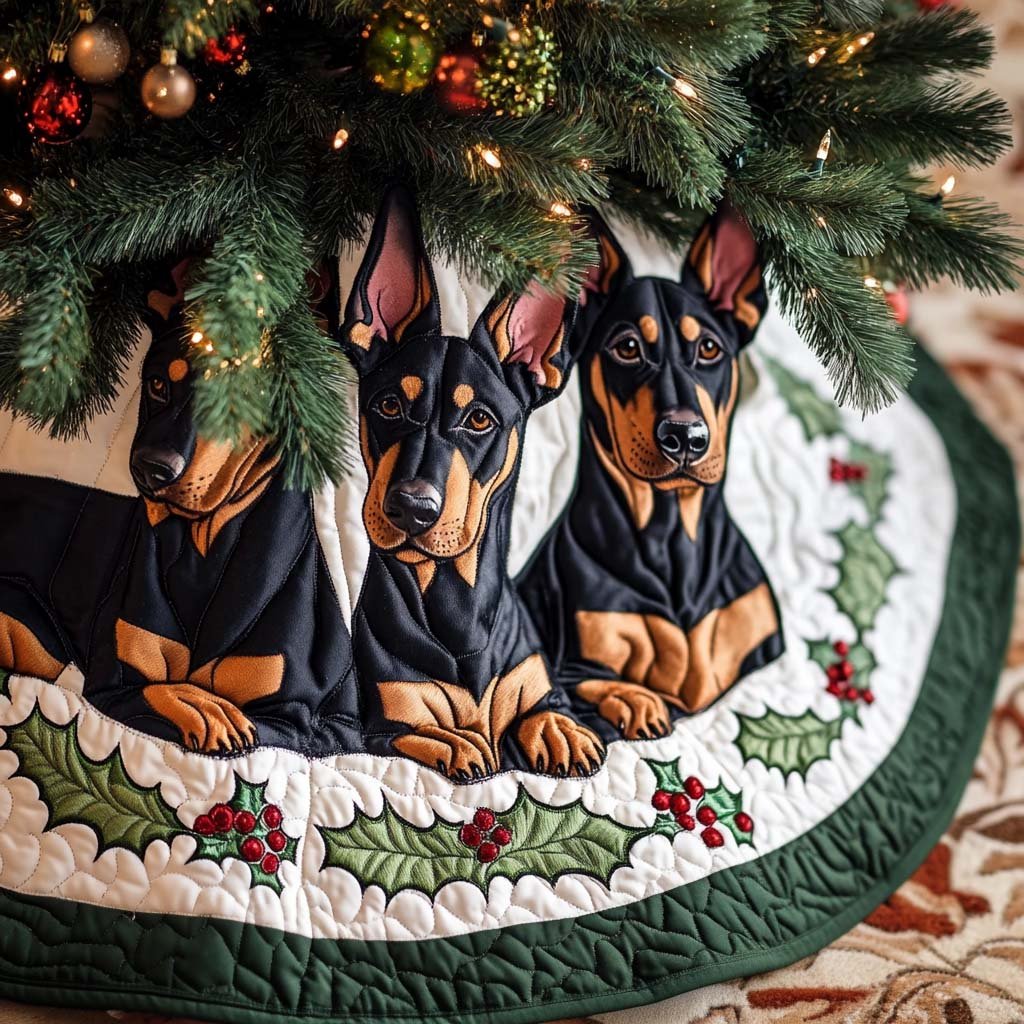 Doberman Christmas Christmas Quilted Tree Skirt