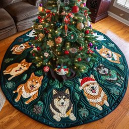 Jolly Akita Nights Christmas Quilted Tree Skirt