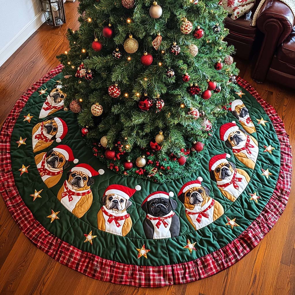 Pug Christmas Charm Christmas Quilted Tree Skirt