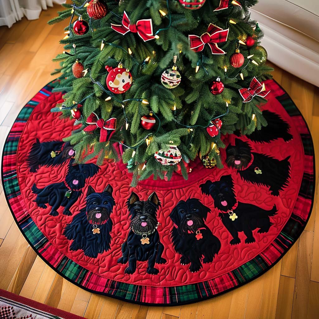 Festive Scottie Joy Christmas Quilted Tree Skirt
