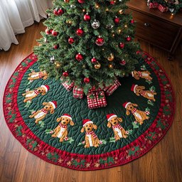 Dachshund Holiday Spirit Christmas Quilted Tree Skirt