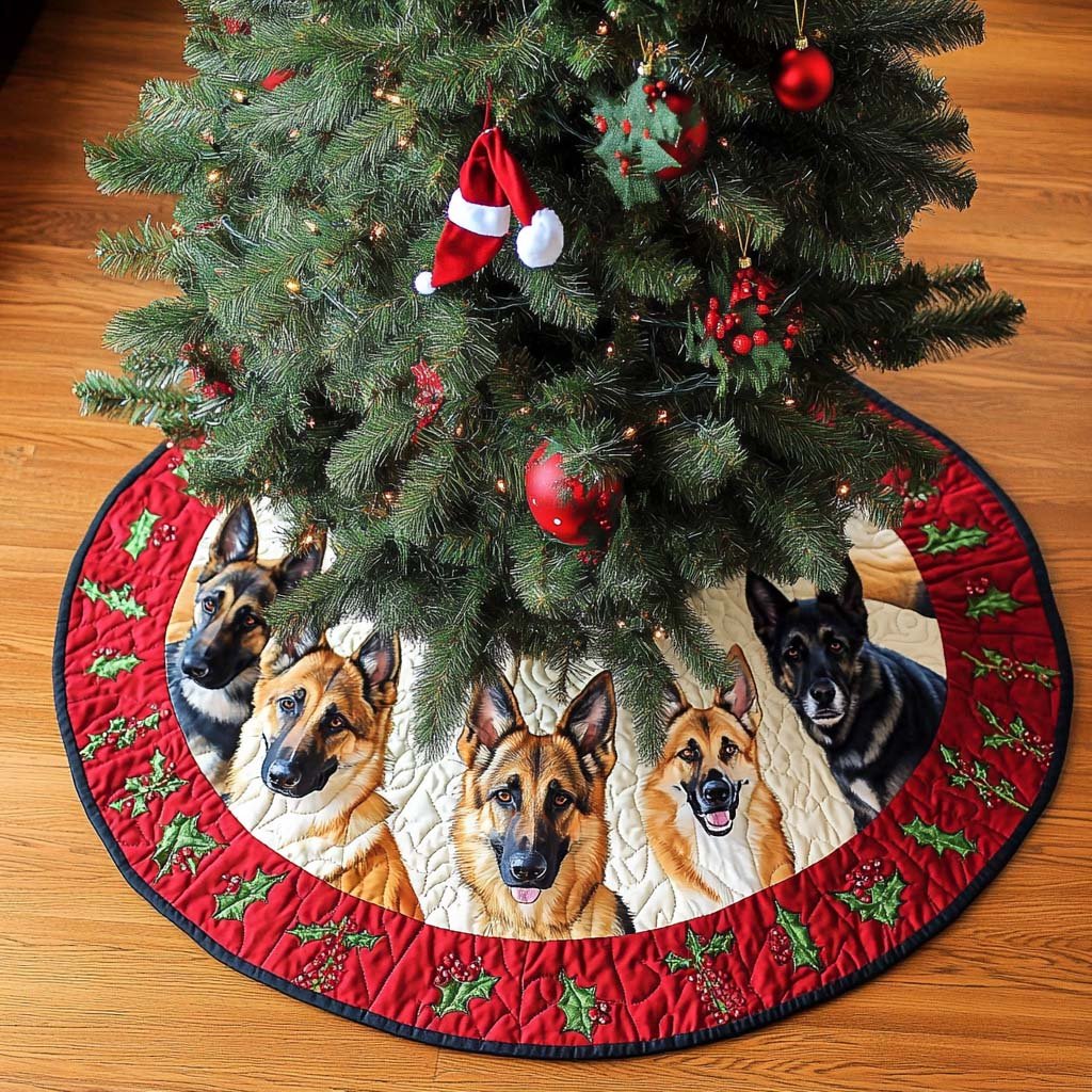 German Shepherd Noel Christmas Quilted Tree Skirt