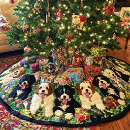 Cozy Bernedoodle Noel Christmas Quilted Tree Skirt
