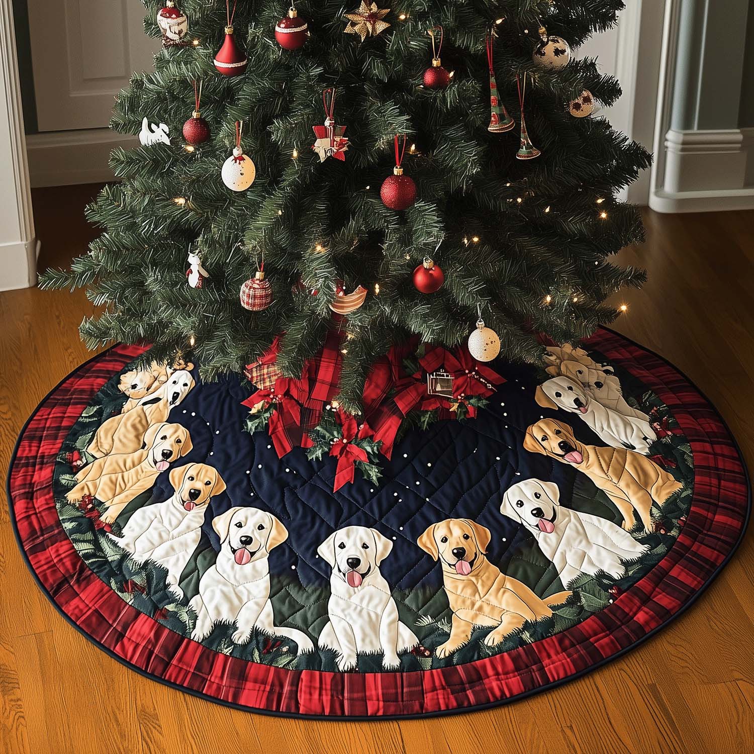 Labrador Holiday Spirit Quilted Christmas Tree Skirt