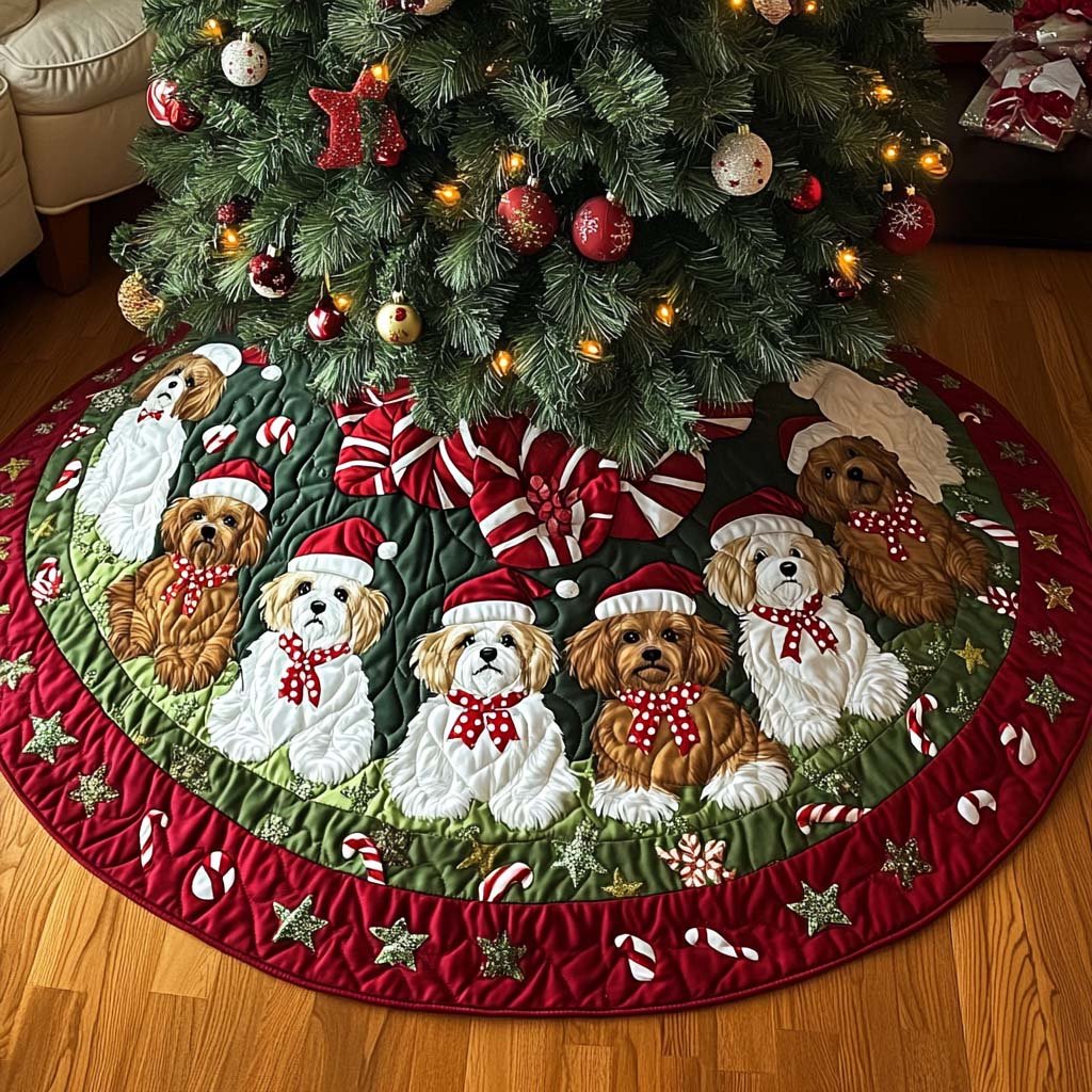 Shih Tzu Christmas Charm Christmas Quilted Tree Skirt