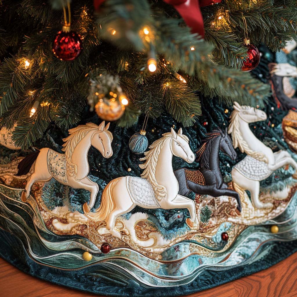 Horse Dream Christmas Quilted Tree Skirt