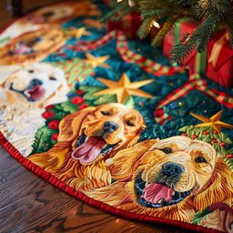 Golden Retriever Christmas Joy Christmas Quilted Tree Skirt