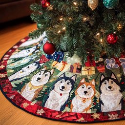 Happy Husky Christmas Quilted Tree Skirt
