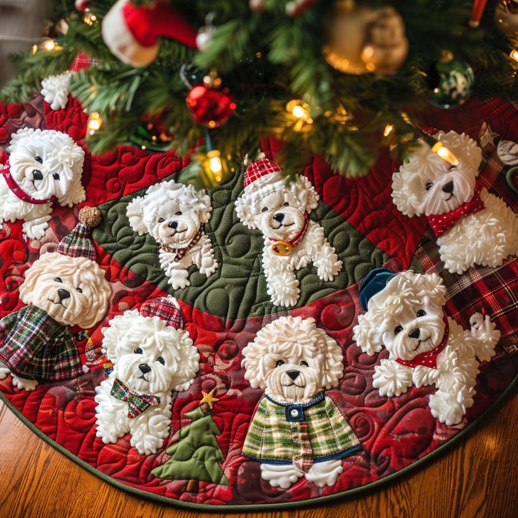 Bichon Christmas Spirit Christmas Quilted Tree Skirt