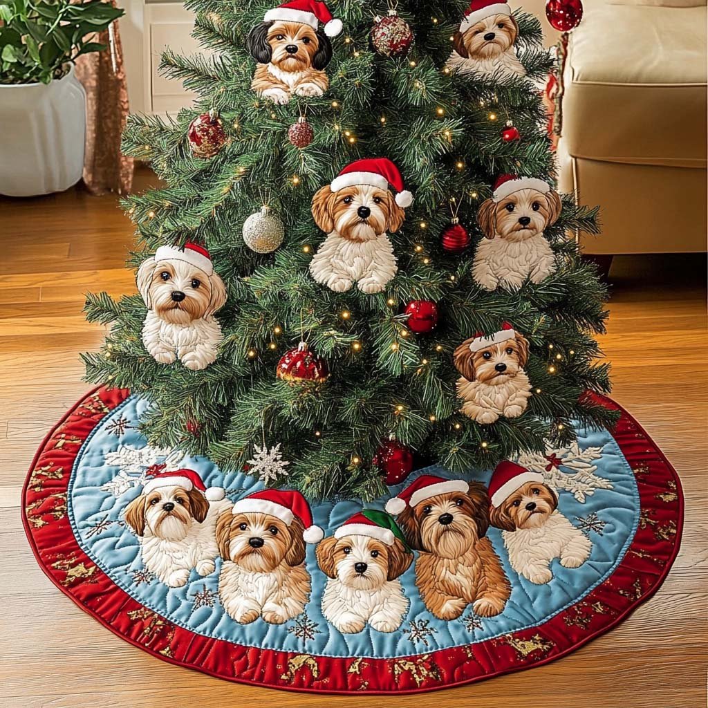 Cavapoo Adventure Christmas Quilted Tree Skirt