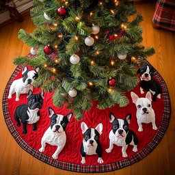 Boston Terrier Snowy Christmas Christmas Quilted Tree Skirt