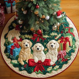 Golden Bells are Ringing Chritstmas Quilted Tree Skirt