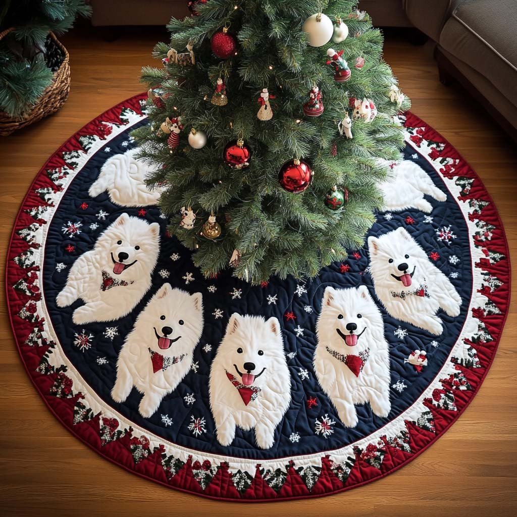 Christmas Samoyed Christmas Quilted Tree Skirt