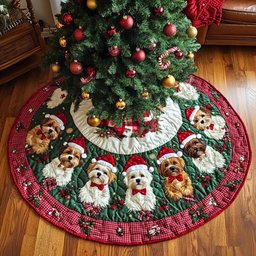 Shih Tzu Holiday Joy Christmas Quilted Tree Skirt
