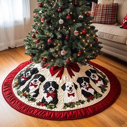 Puppy Parade Christmas Quilted Christmas Tree Skirt