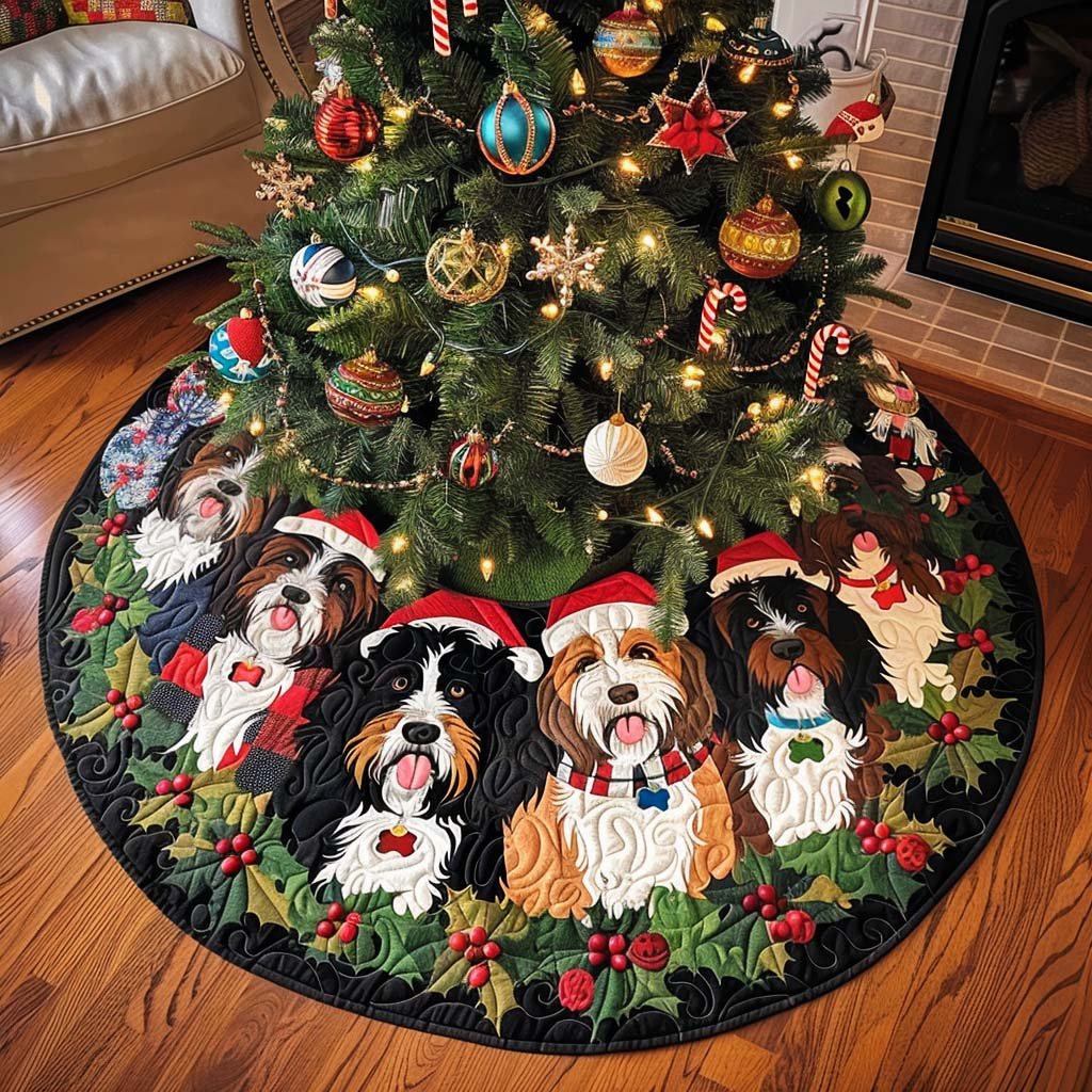 Bernedoodle Winter Wishes Christmas Quilted Tree Skirt