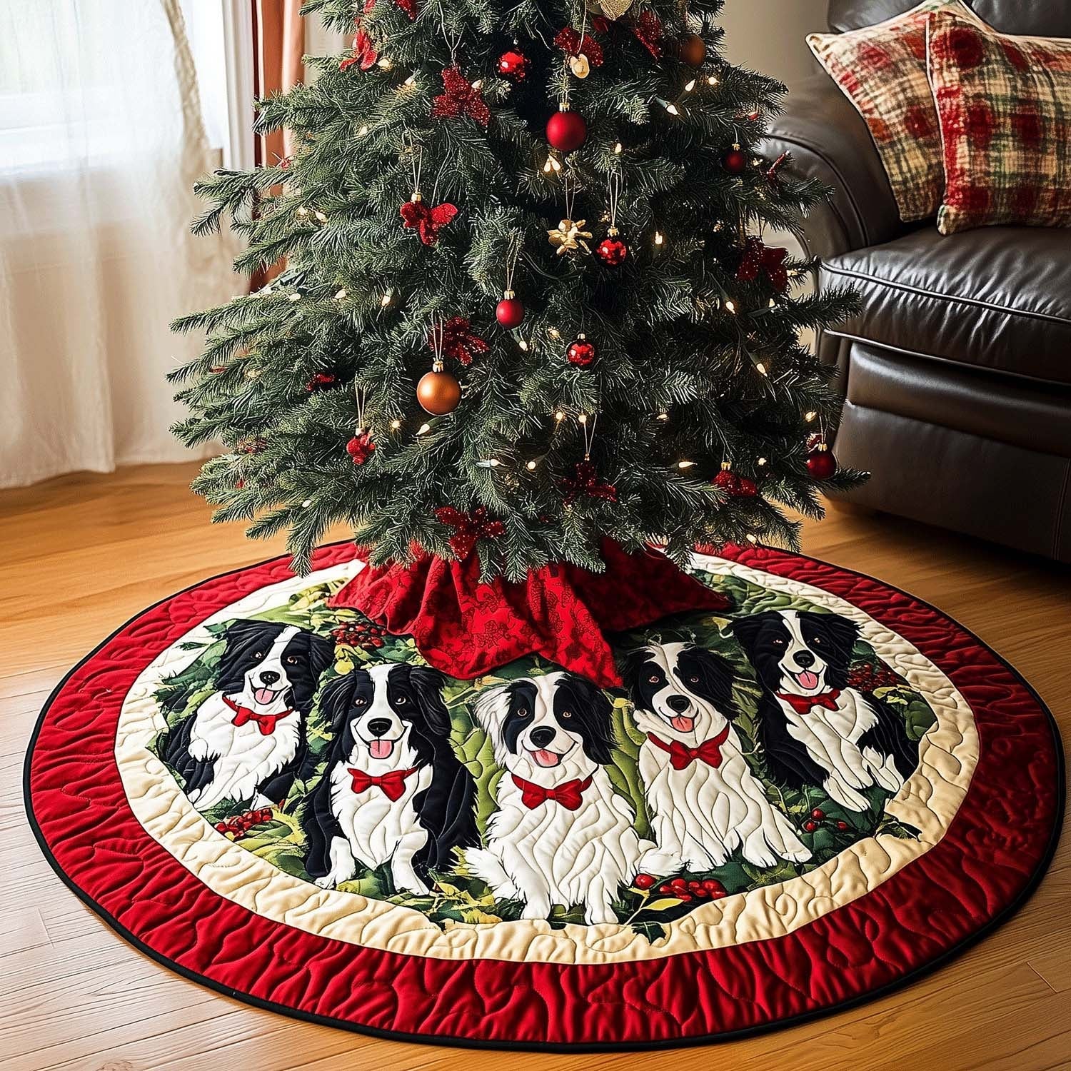 Border Collie Christmas Quilted Christmas Tree Skirt