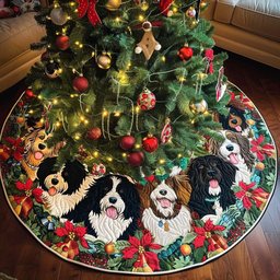 Bernedoodle Holiday Joy Christmas Quilted Tree Skirt