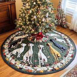 Festive Greyhounds Christmas Quilted Tree Skirt