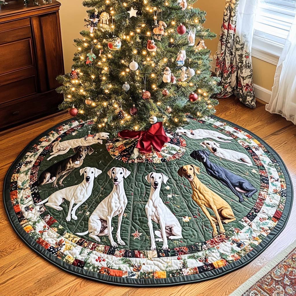 Festive Greyhounds Christmas Quilted Tree Skirt