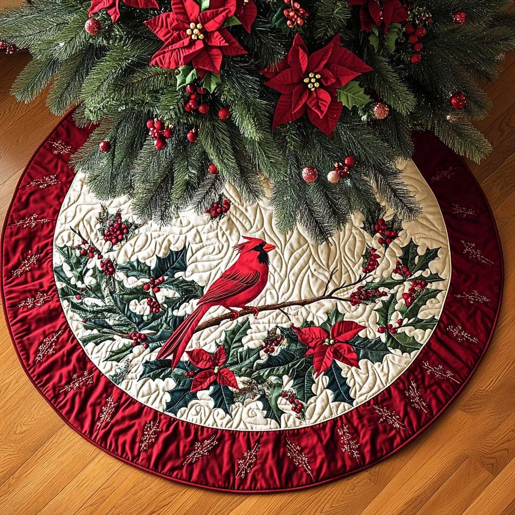 Song of the Red Feather Christmas Quilted Tree Skirt