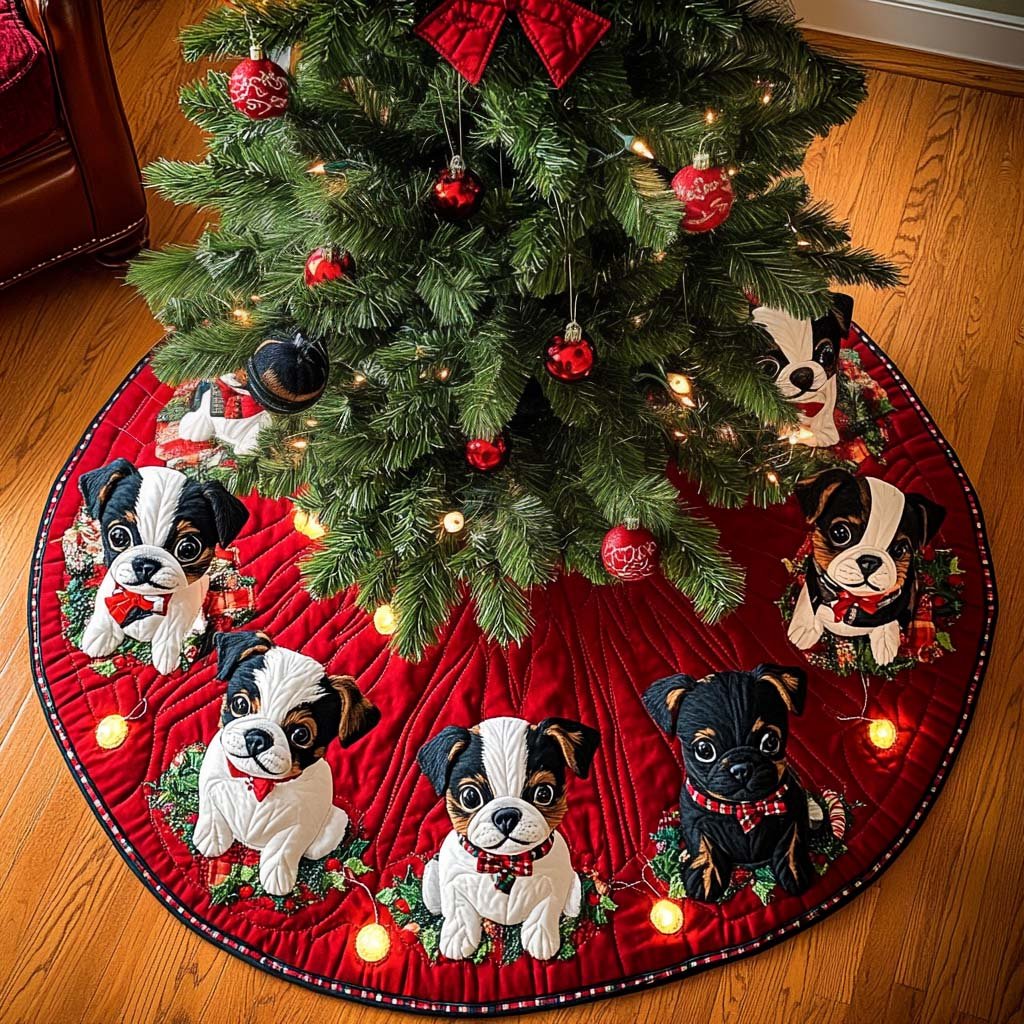 Jingle Paws Boston Terrier Christmas Quilted Tree Skirt