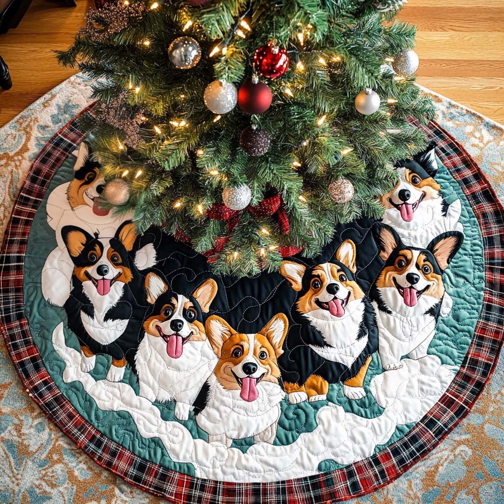 Corgi Serenity Christmas Quilted Tree Skirt