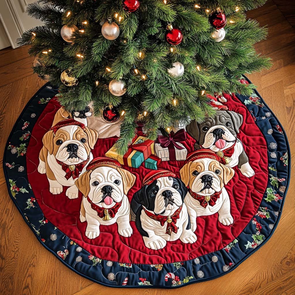 Bulldog Noel Night Christmas Quilted Tree Skirt