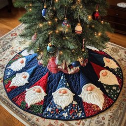 Gnome Winter Wishes Christmas Quilted Tree Skirt
