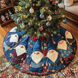 Merry Gnome Gathering Christmas Quilted Tree Skirt